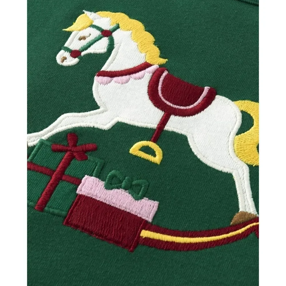 Gymboree Girls Holiday Christmas Presents Rocking Horse Green Shirt Size 10 NEW